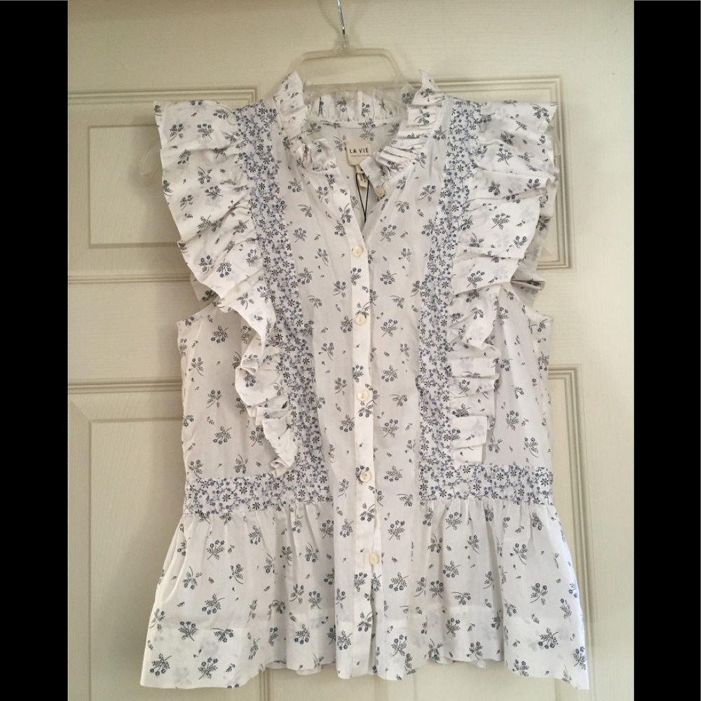 La Vie Rebecca Taylor Floral Ruffled Blouse NWT